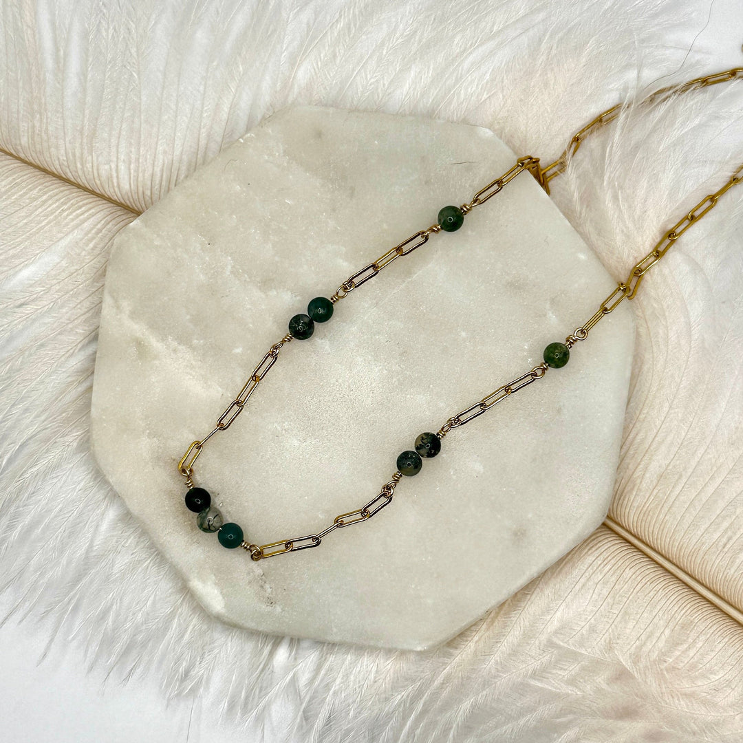 Necklace Moss Agate & Gold Paperclip Necklace The forEVER Jewelry
